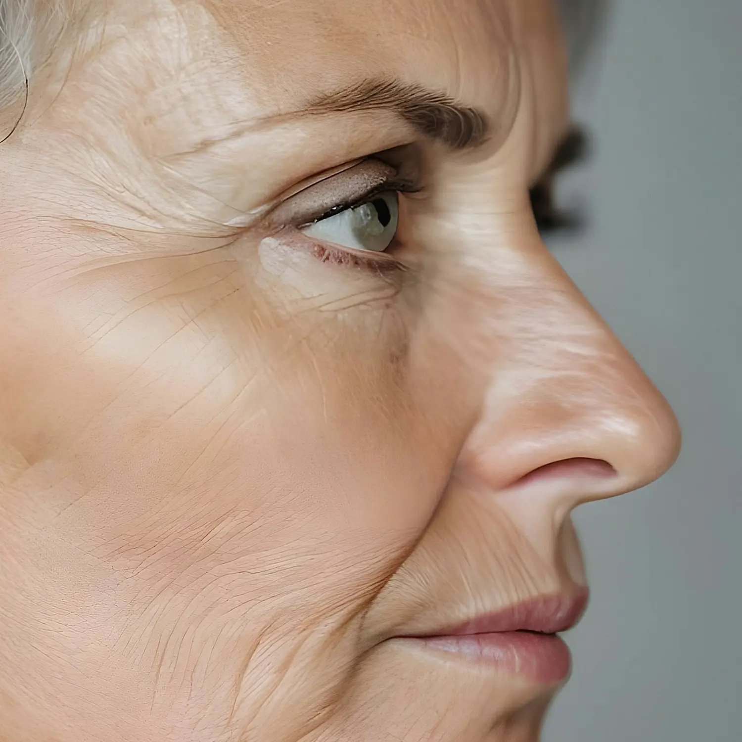 woman's face with wrinkles and fine lines