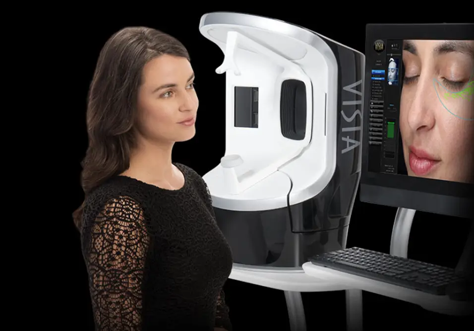 woman viewing skin analysis from visia skin care