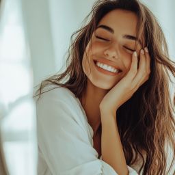 beautiful smiling woman after botox and filler treatment at NuIQ Med Spa in Cleveland