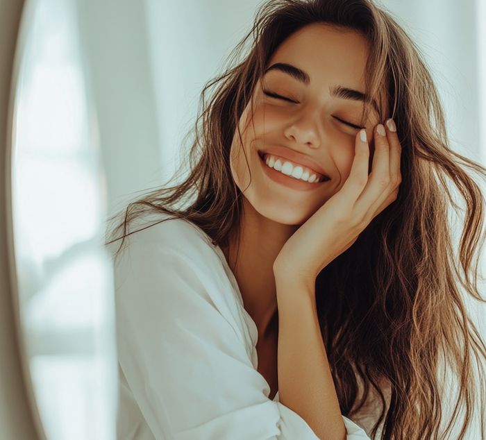 beautiful smiling woman after botox and filler treatment at NuIQ Med Spa in Cleveland