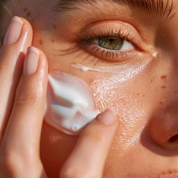 woman applying medical grade sunscreen to face for sun protection