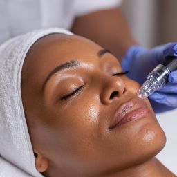 relaxed woman getting mircroneedling treatment at NuIQ Cleveland