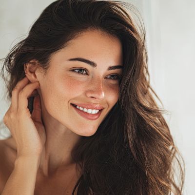 woman with beautiful smile after lip flip