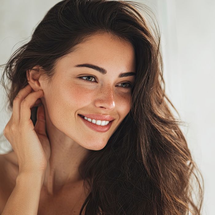 woman with beautiful smile after lip flip